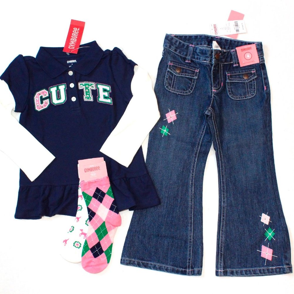NWT Gymboree size 4 top jeans socks outfit Smart Girls Rule